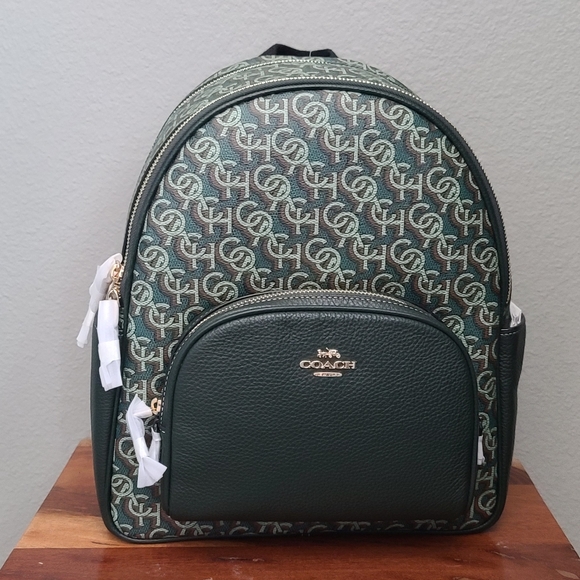 Green Gold Print Court Backpack With Coach Monogram Print & Wristlet - Picture 5 of 12